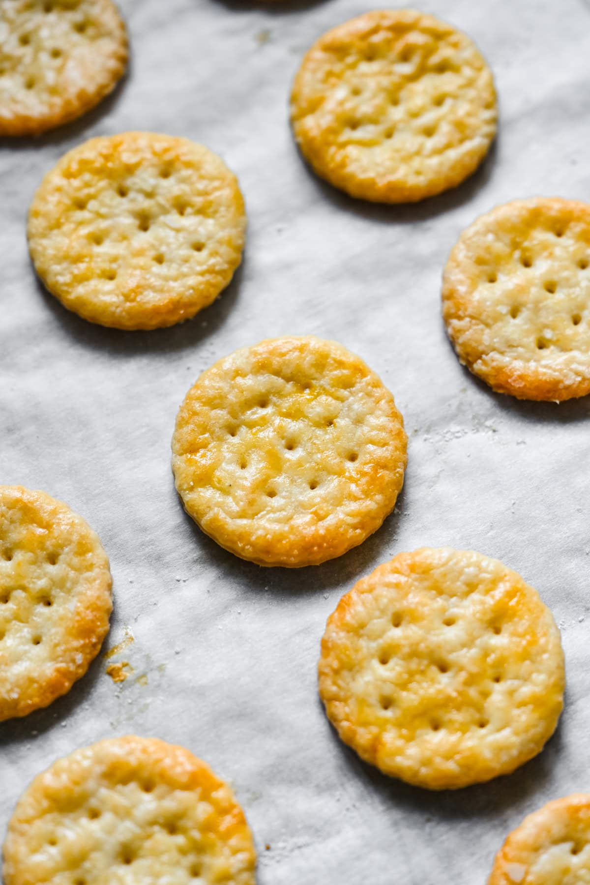 Overhead view of copycat peanut butter sandwich cookies.