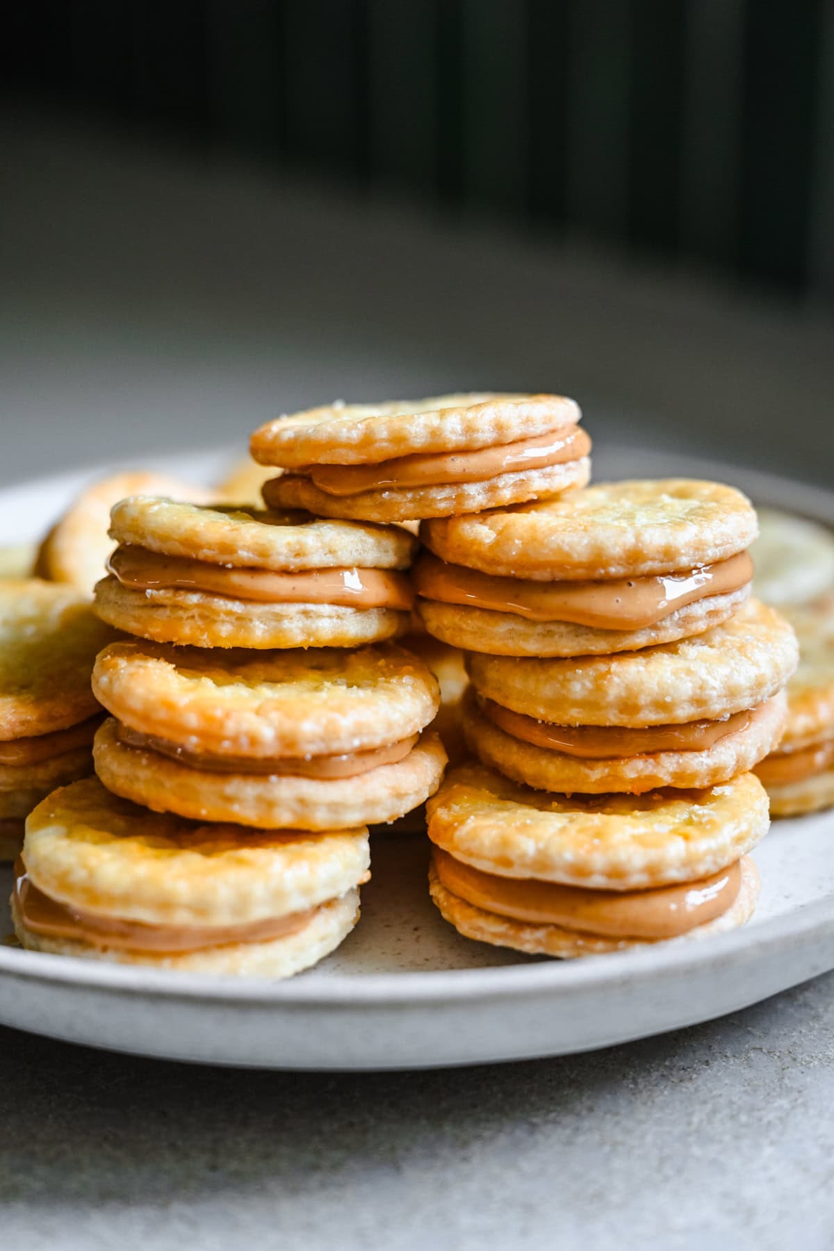 Front view of copycat peanut butter sandwich cookies.