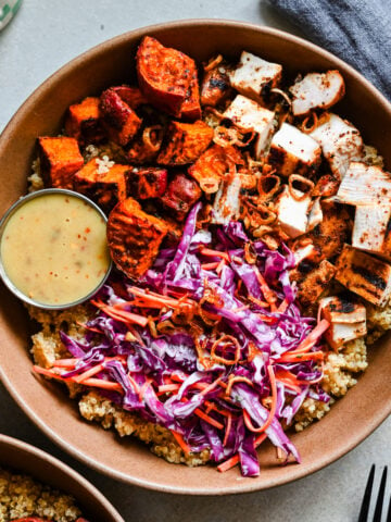 Overhead view of hot honey chicken plate.