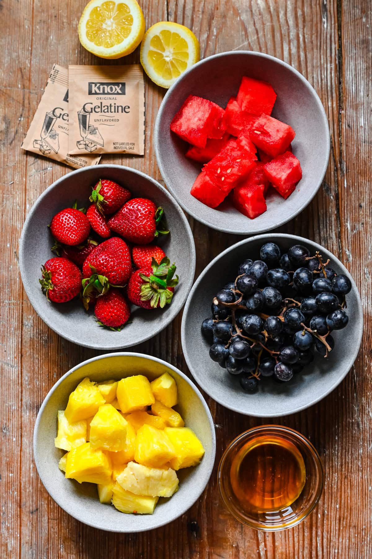 Fruit snack ingredients, including strawberry watermelon and pineapple.