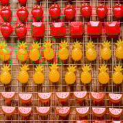 Fruit snacks on a wire drying rack.