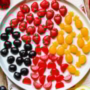 Plate full of fruit snacks of different varieties.