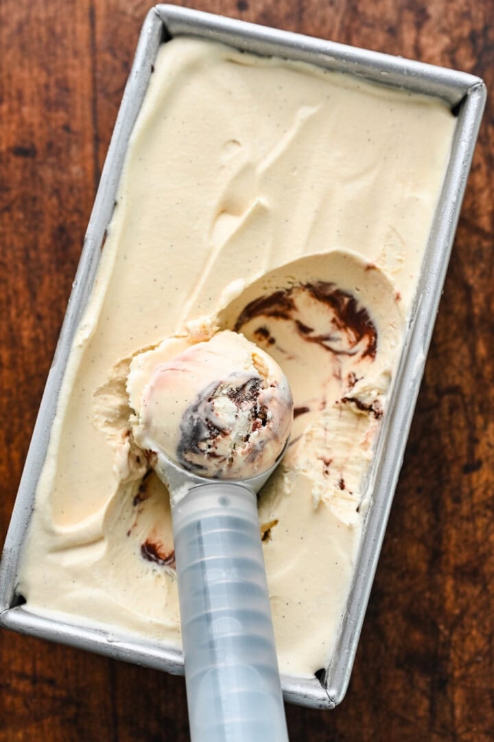 Overhead view of finished ice cream.