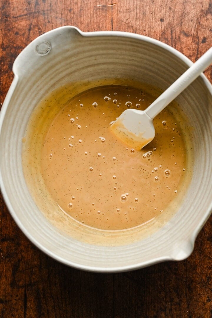 Overhead view of ice cream mixture before adding heavy cream.