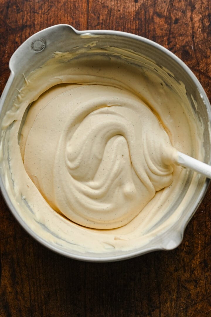 Ice cream mixture in a bowl.