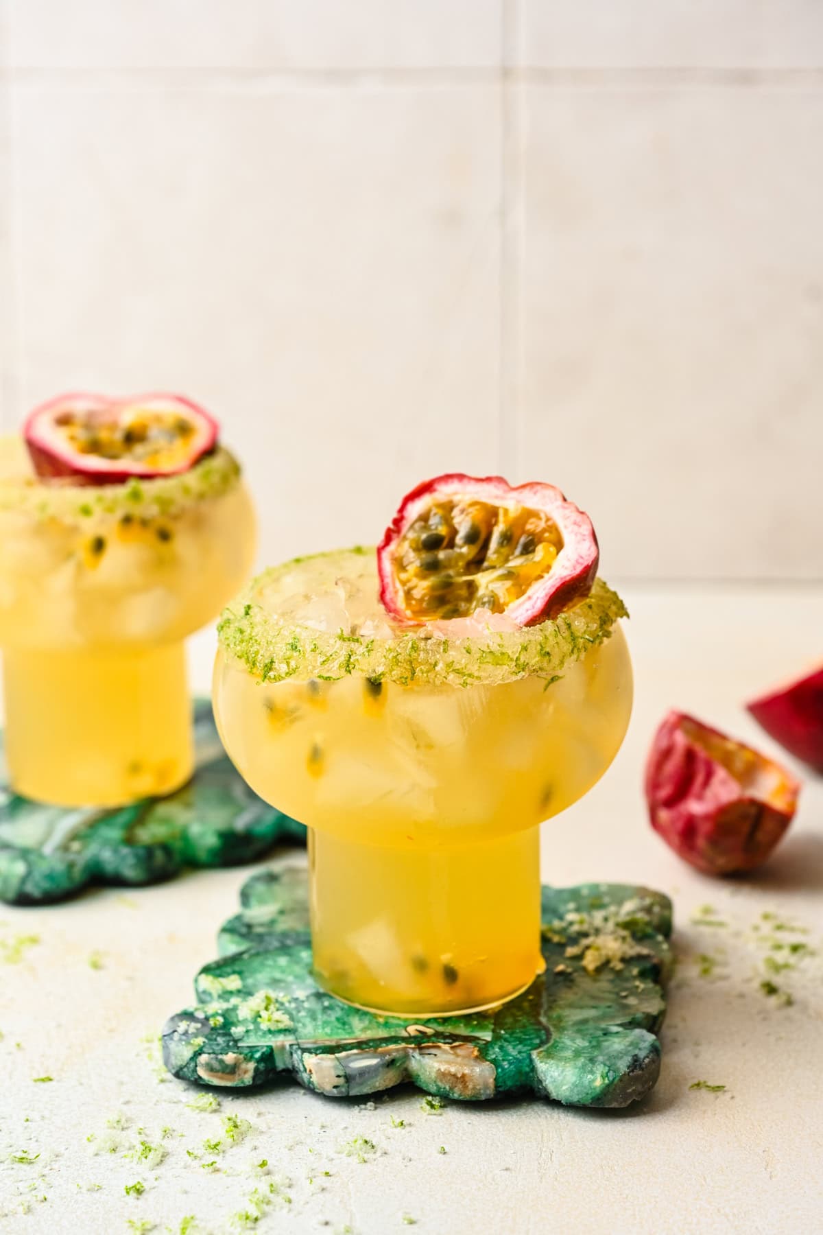 Front view of finished passion fruit margarita.