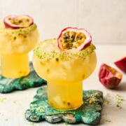 Front view of finished passion fruit margarita.
