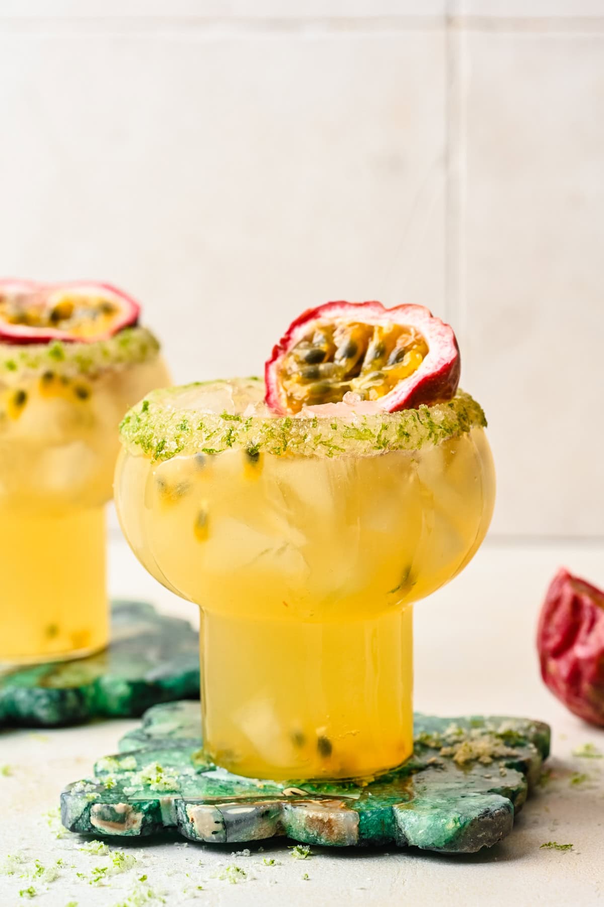 Front view of finished passion fruit margarita.