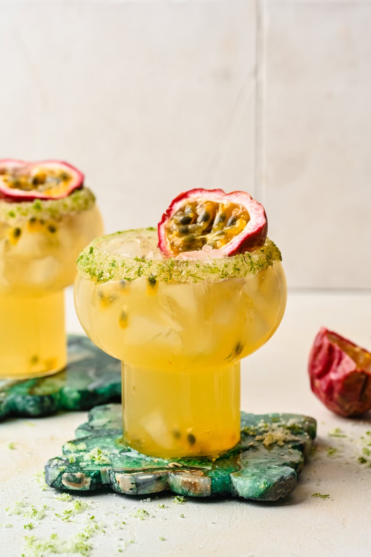 Front view of finished passion fruit margarita.