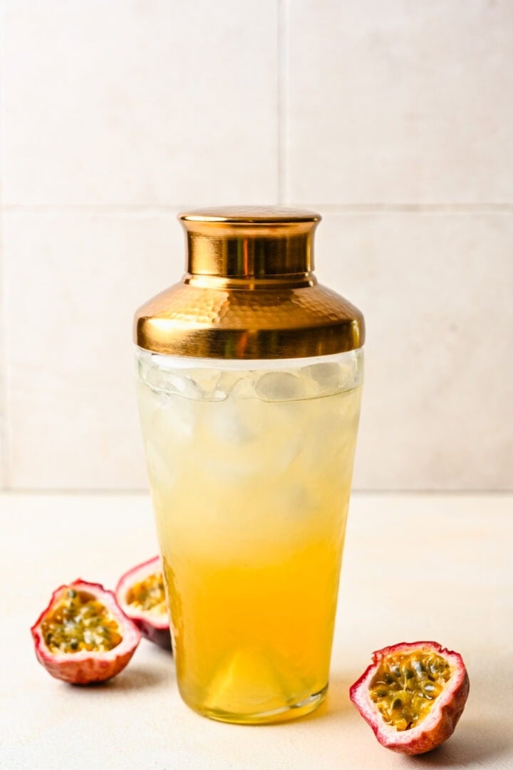 Passionfruit margarita after shaking.