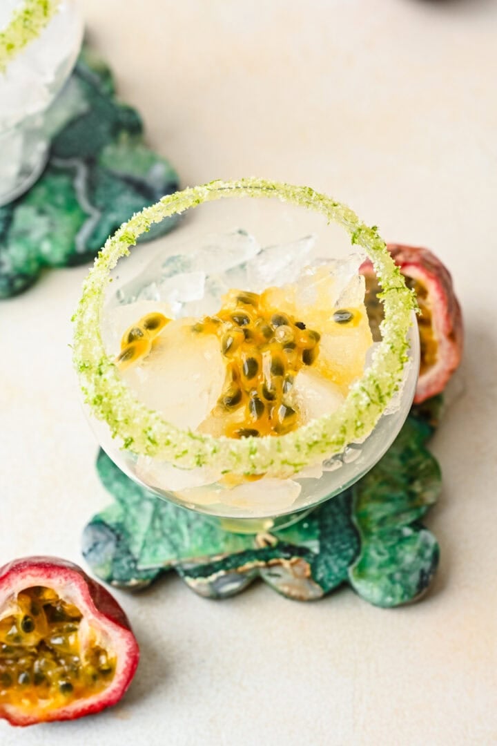 Passionfruit margarita before adding cocktail to glass.