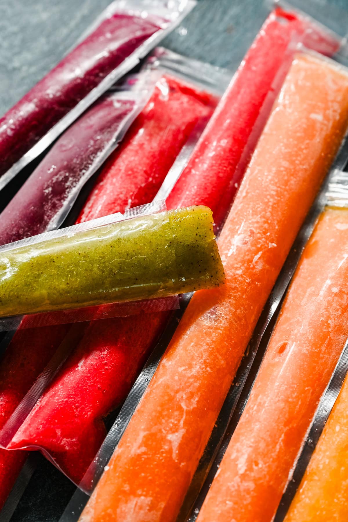 Close up view of green popsicle.