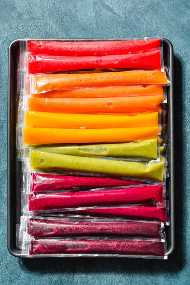 Overhead view of unfrozen popsicles.