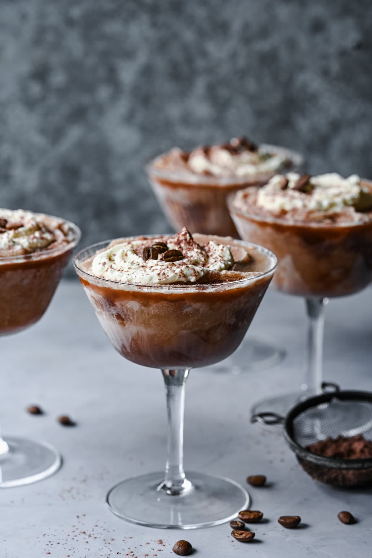 Front view of an espresso martini.