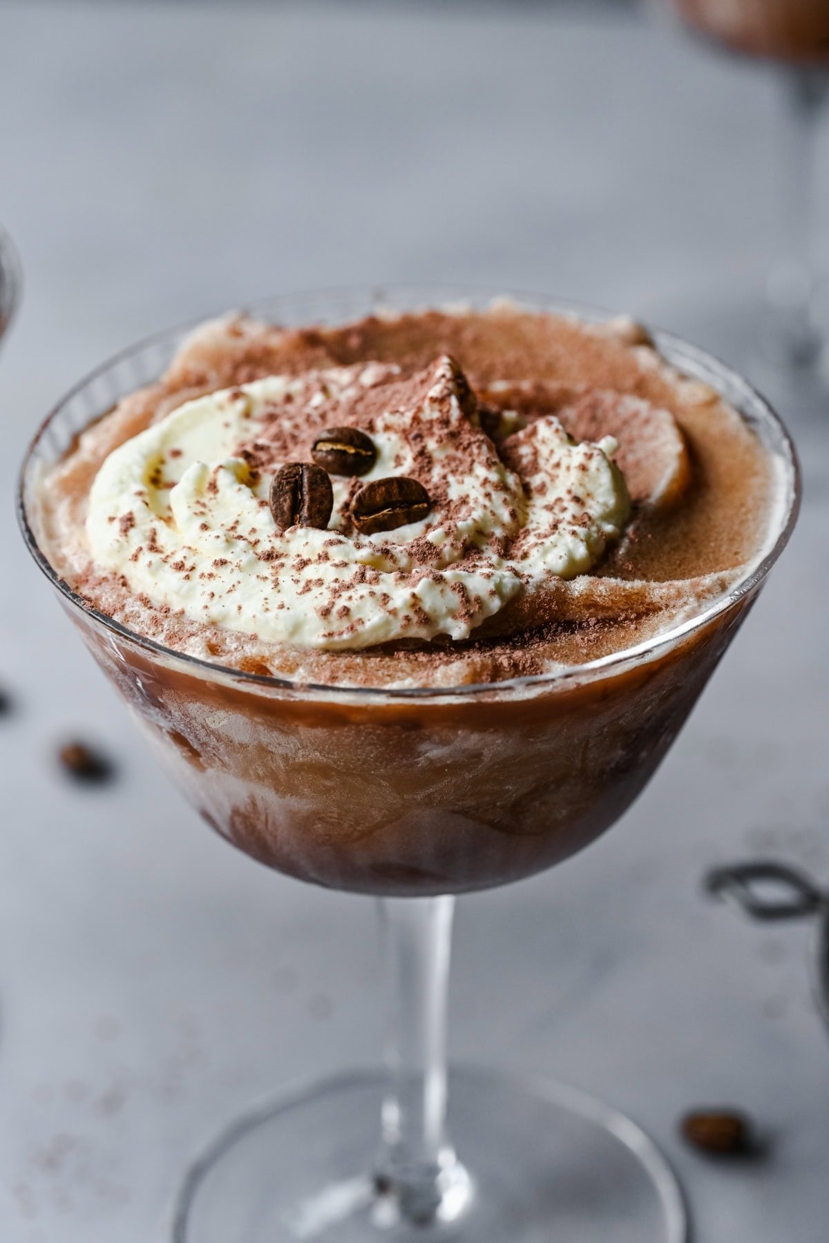 Overhead view of espresso martini.