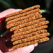 Stack of graham crackers held in hand.