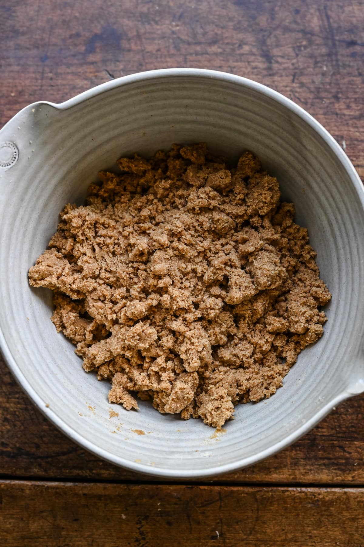 Wet and dry ingredients mixed together.