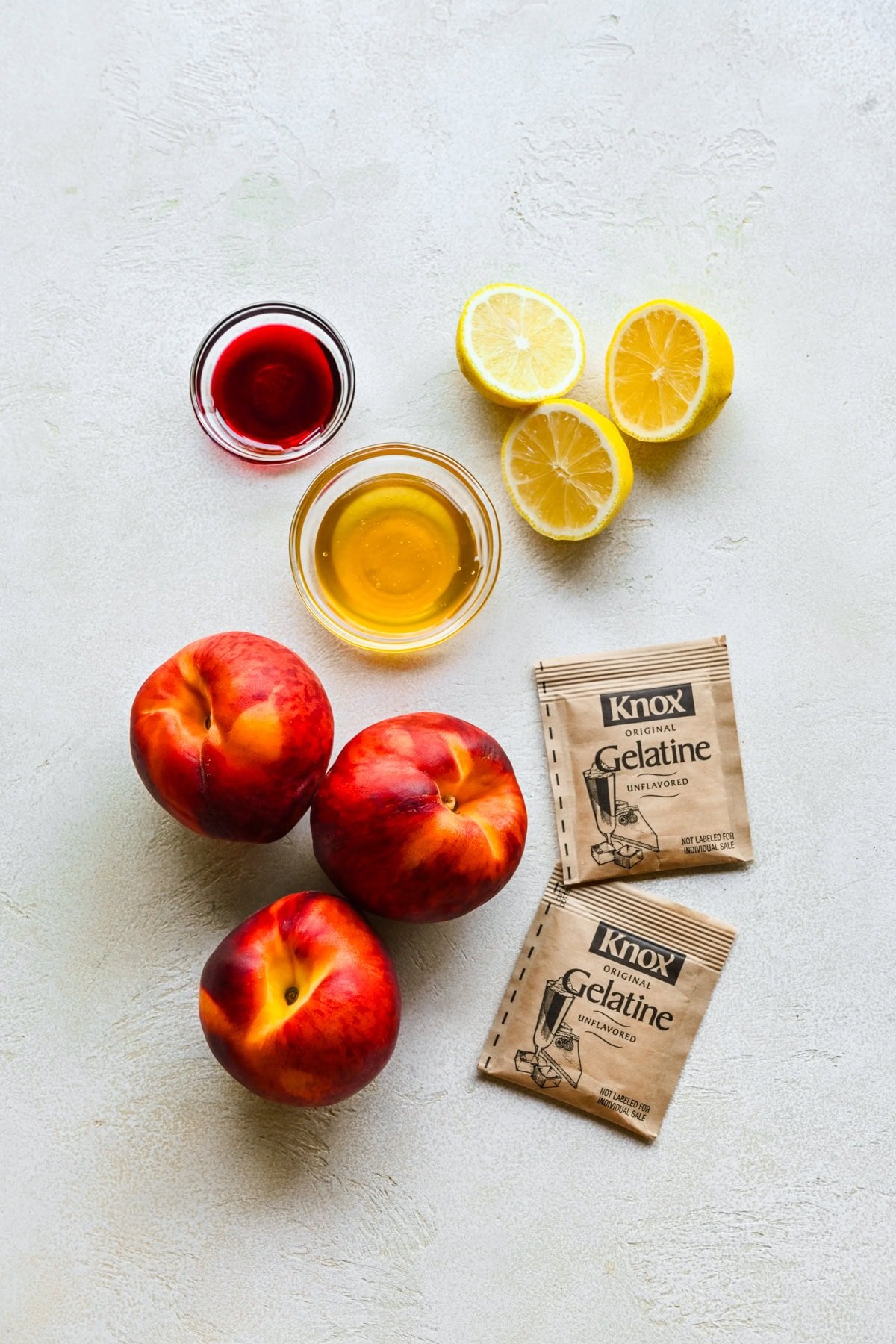 Overhead view of peach ring ingredients.