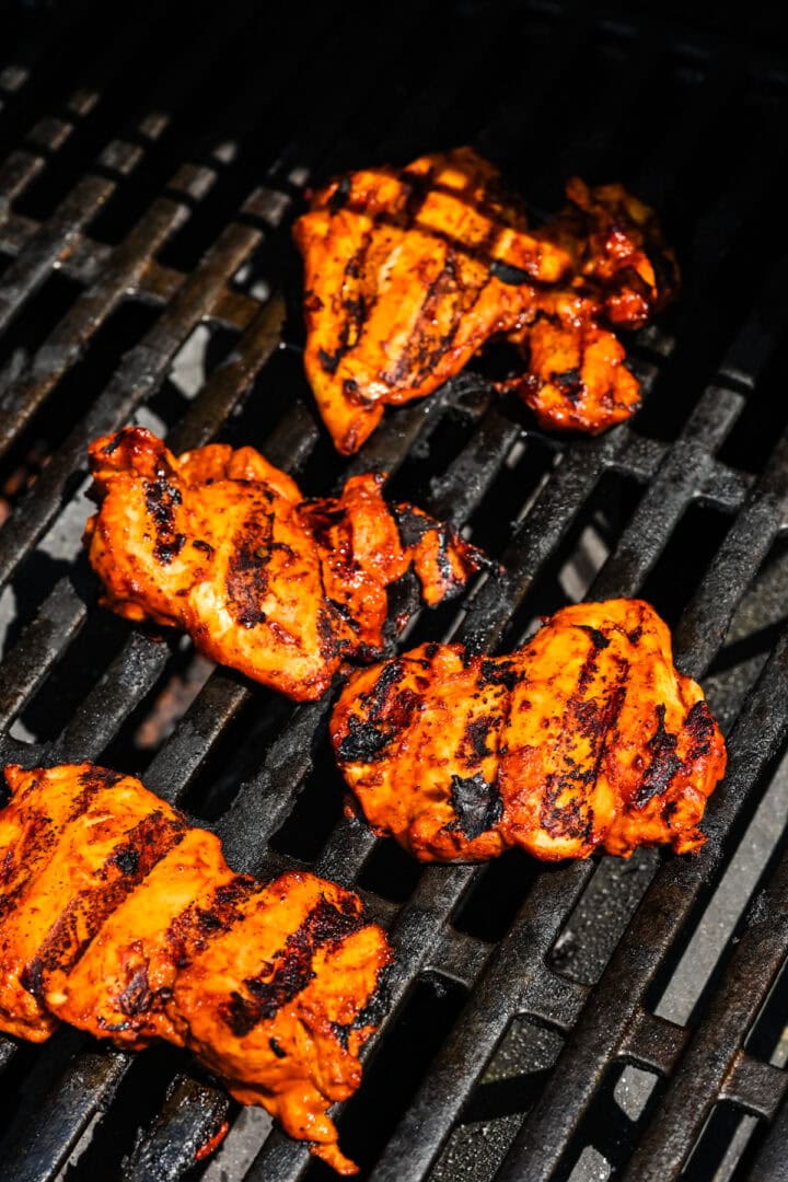 Chicken thighs on the grill.