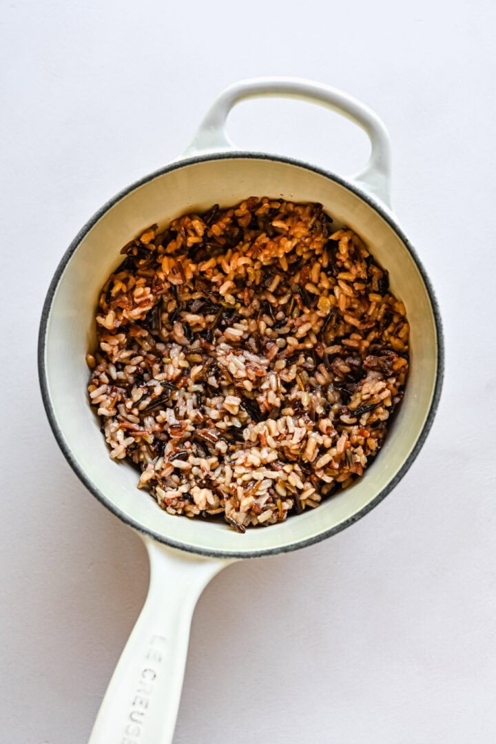 Wild rice in a pot.