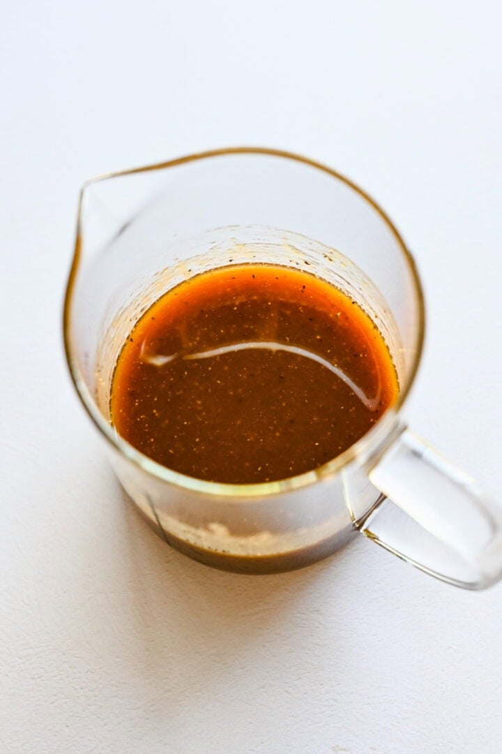 Overhead view of dressing in a cup.
