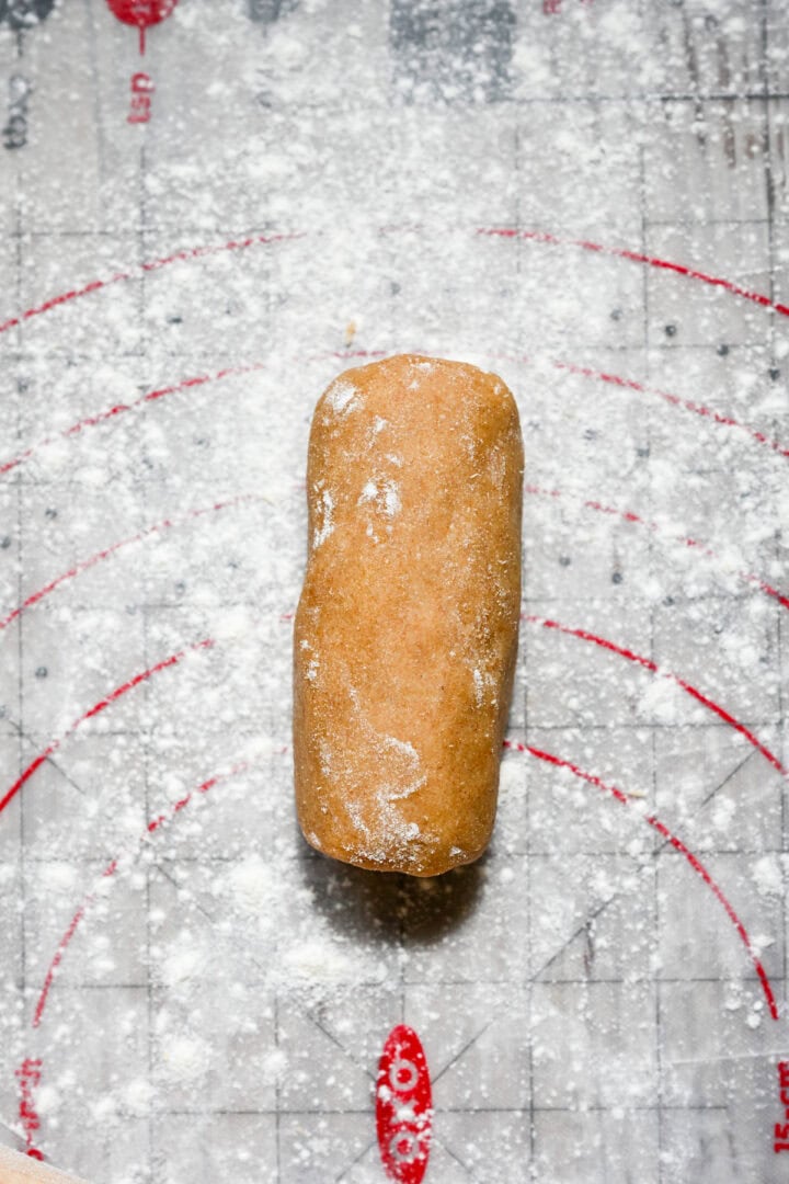 Dough rolled into a cylinder.