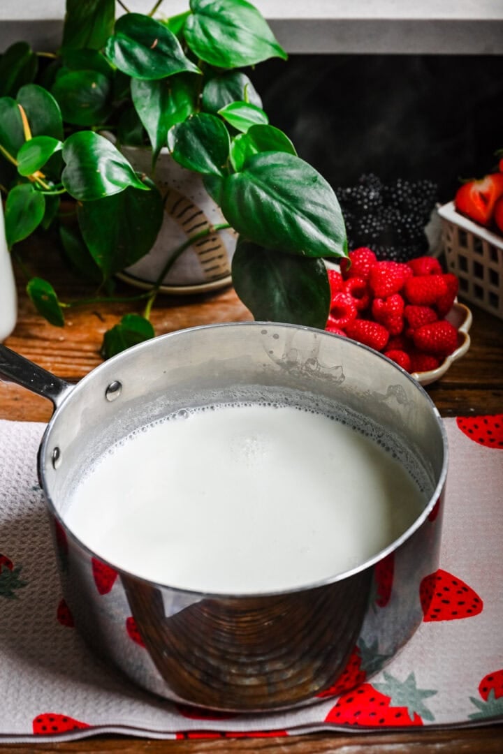 Milk before cooking.