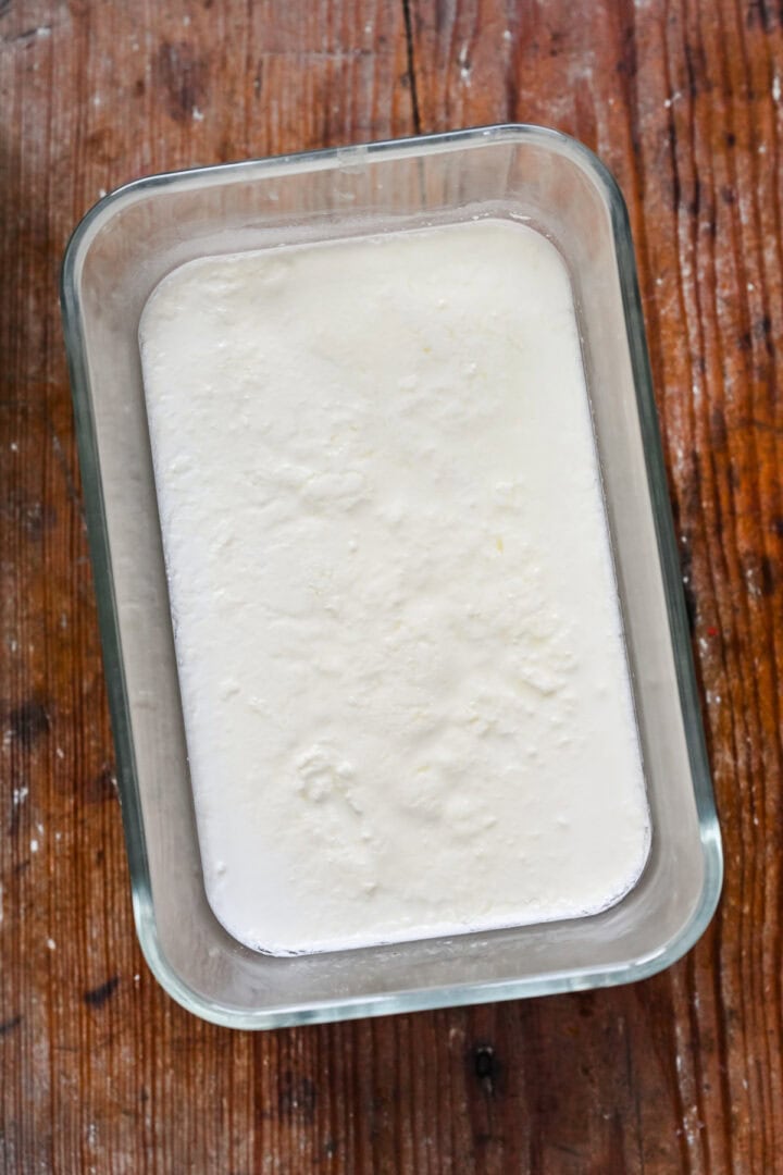 Yogurt after culturing in the oven.