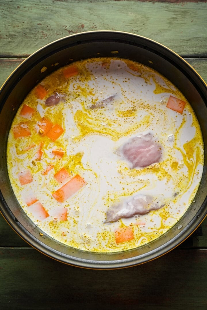 Soup after adding coconut milk.