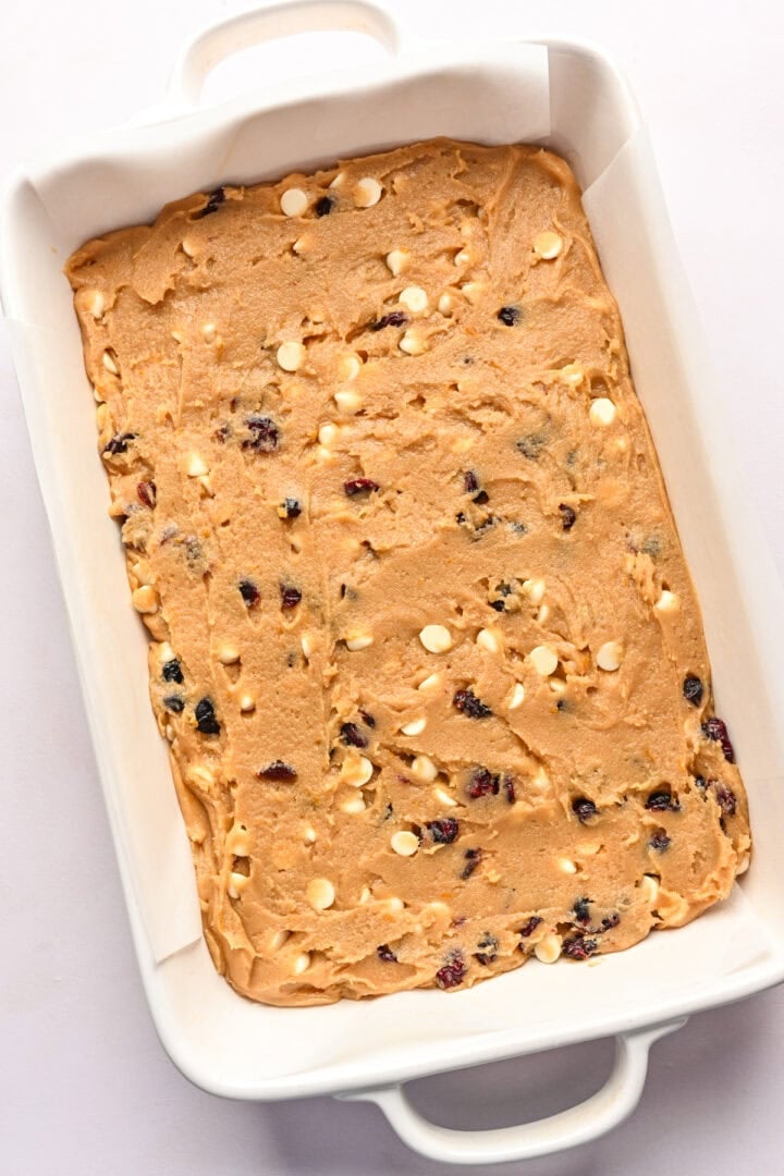 Cranberry bliss bars before baking.
