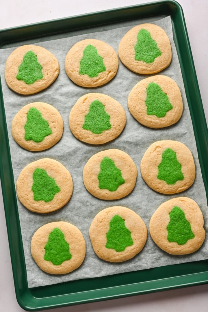Christmas tree cookies after baking.