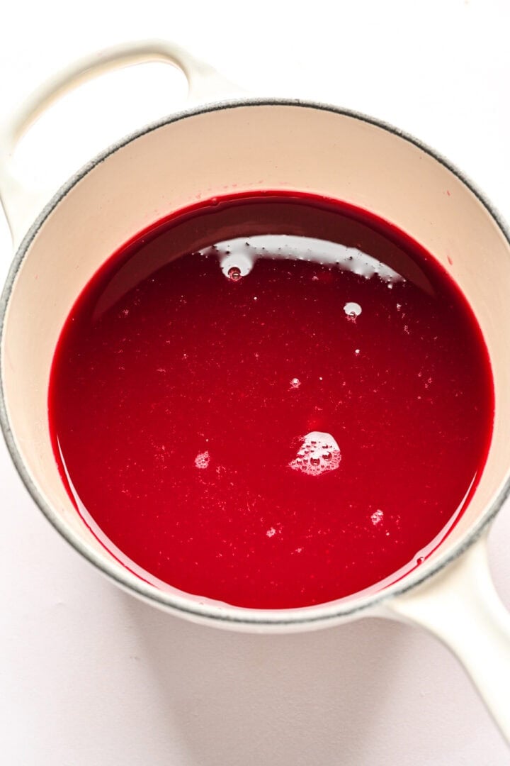 Overhead view of homemade grenadine.