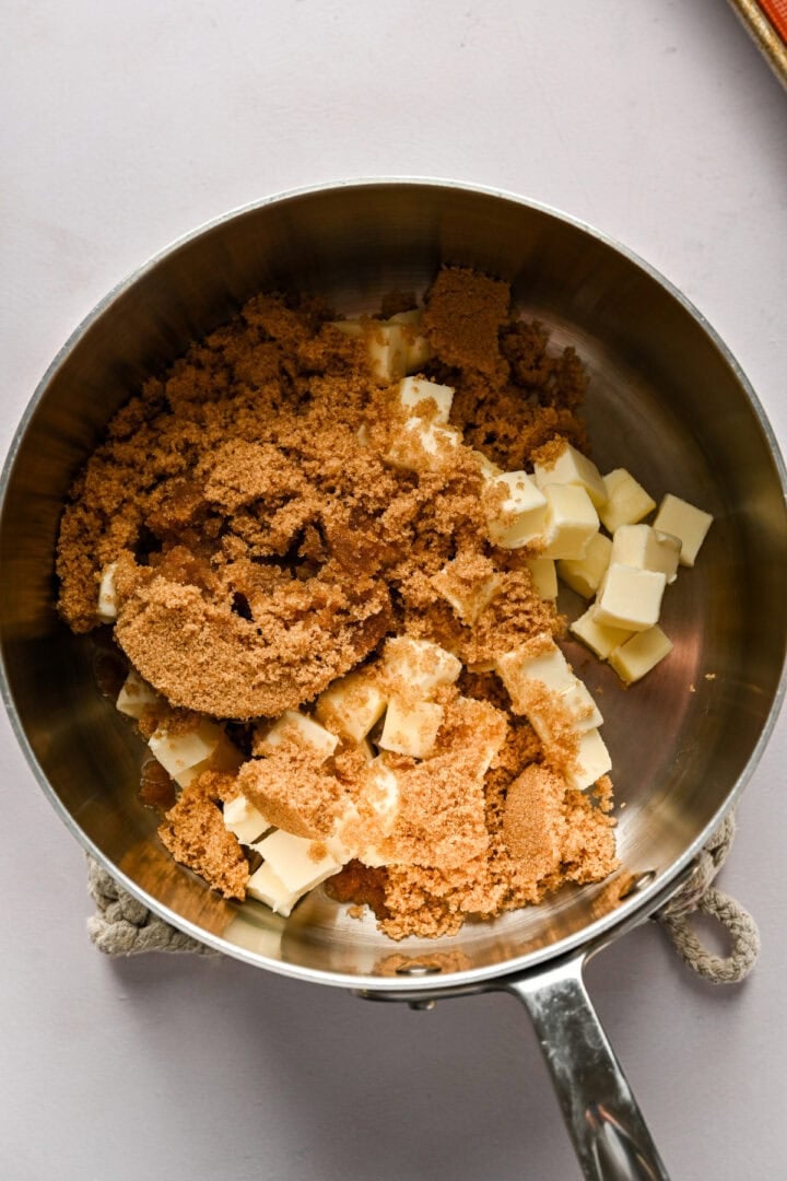 Bourbon caramel ingredients before cooking.