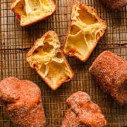 Overhead view of several popovers, some of which are cut in half.