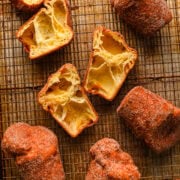 Overhead view of several popovers, some of which are cut in half.