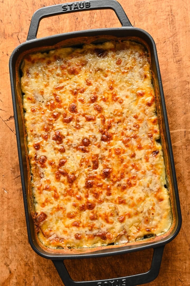 Cheese after broiling.