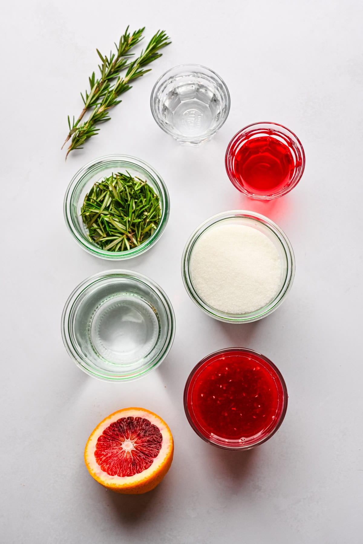 Overhead view of ingredients for fireside cocktail.