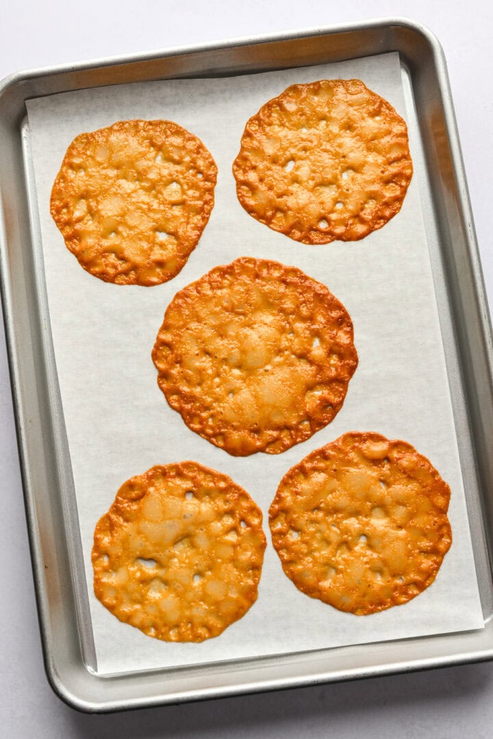 Baked florentines on a sheet pan.