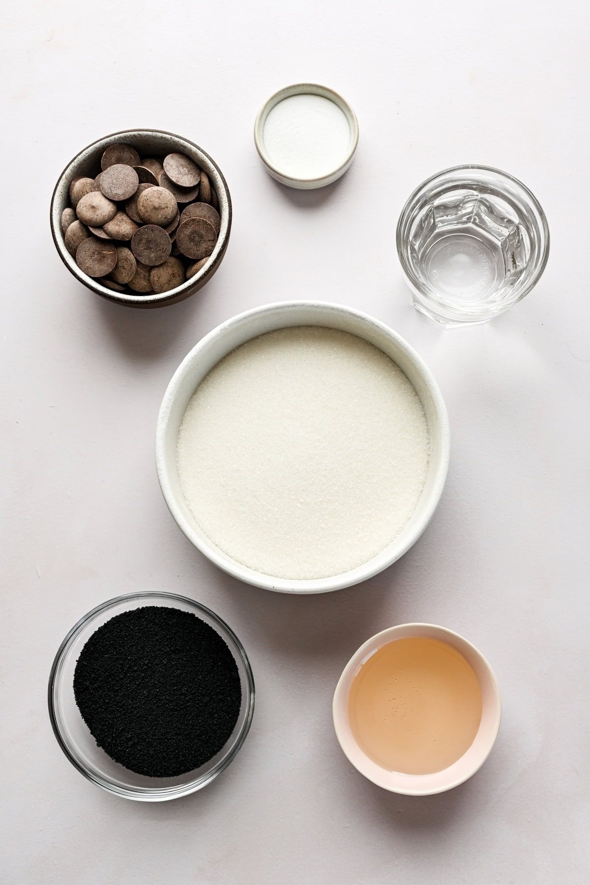 Overhead view of ingredients for edible coal candy.