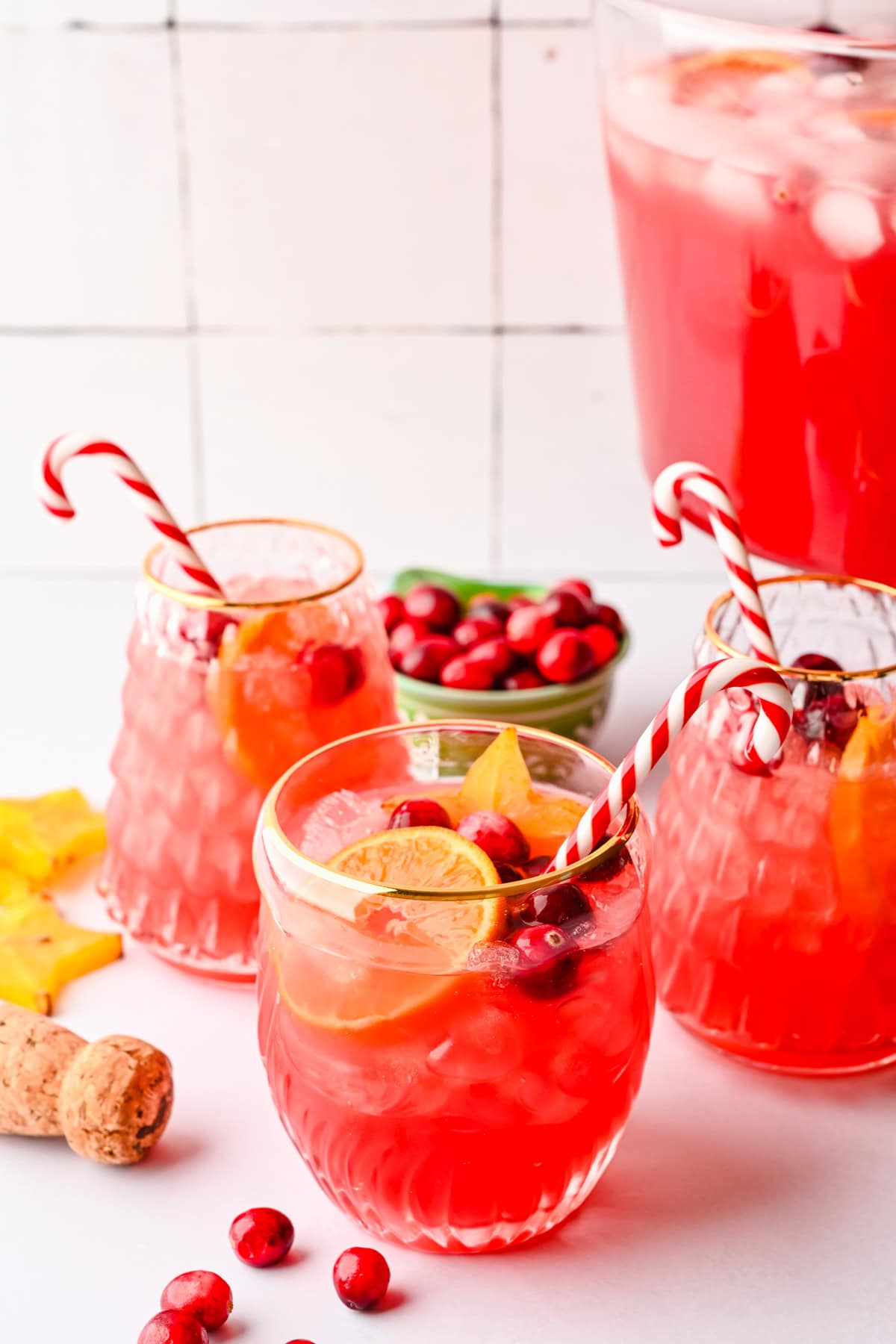 Jingle juice christmas punch in festive glasses. 
