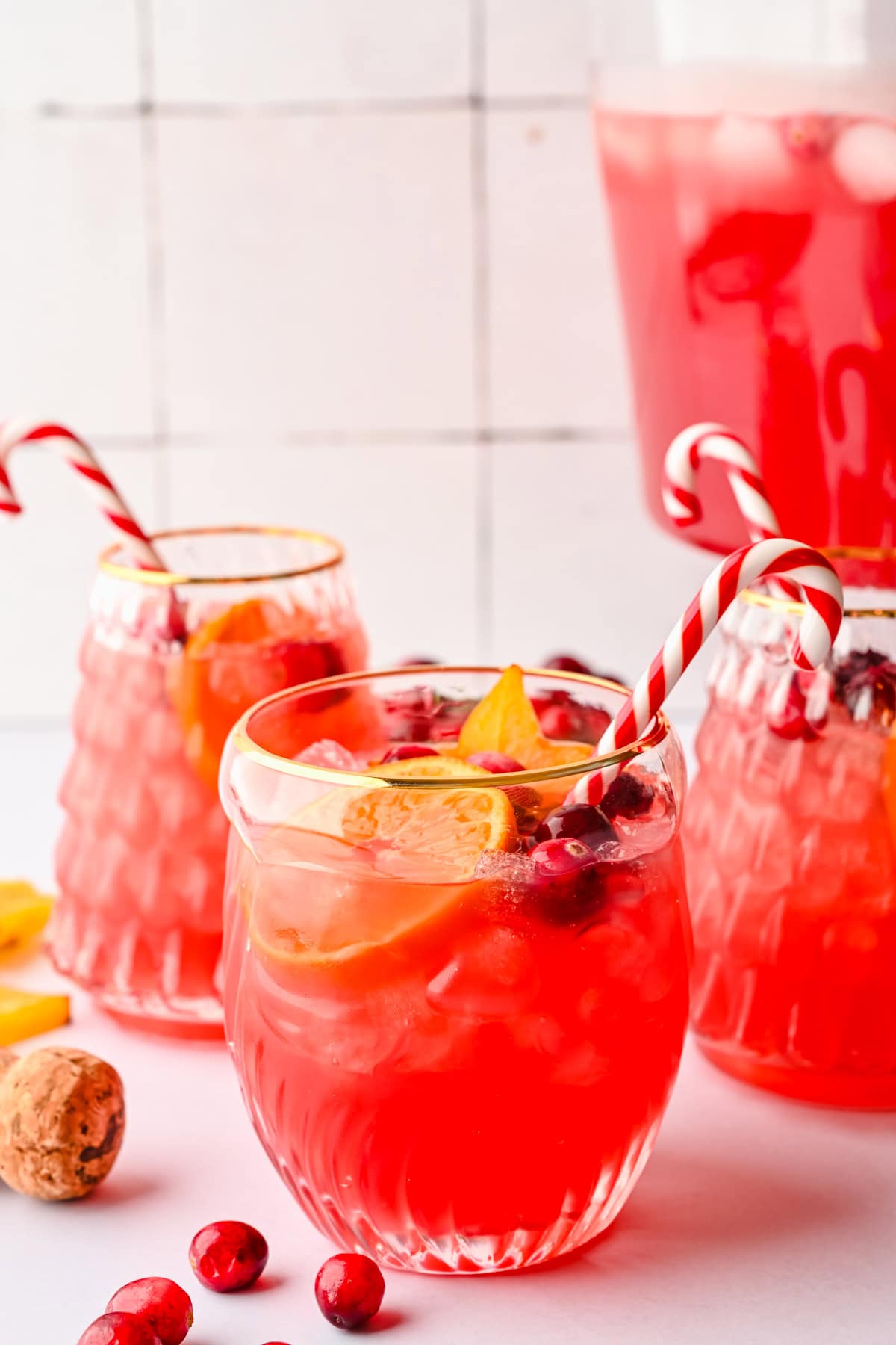 Jingle juice christmas punch in festive glasses.