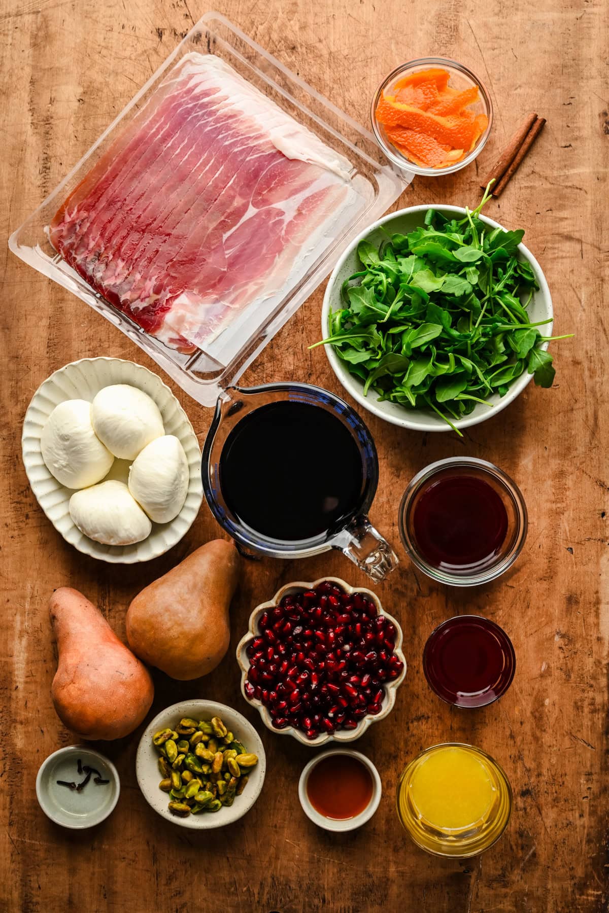 Overhead view of ingredients needed to make this salad.