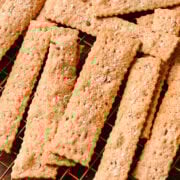Crackers on a cooling rack close up.