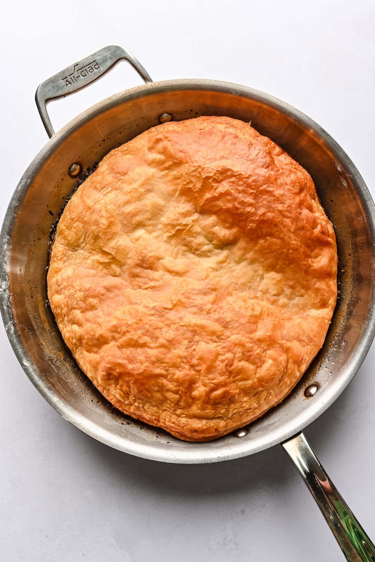 Golden brown puff pastry after baking.
