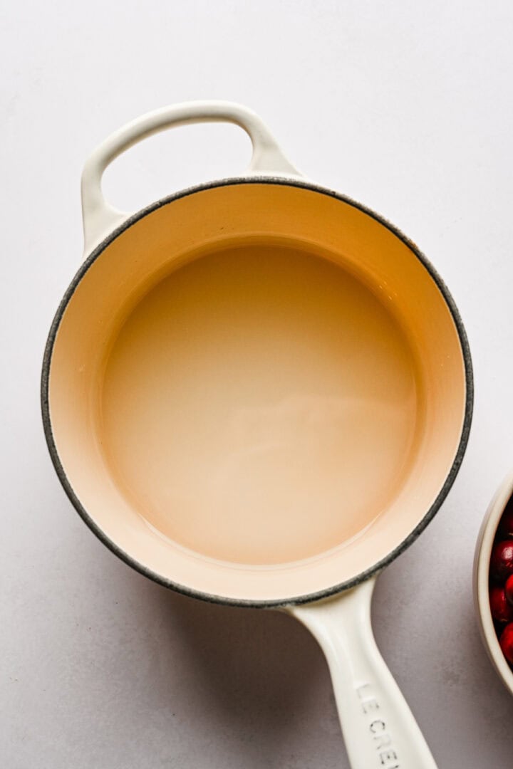 Simple syrup in a pot before boiling.
