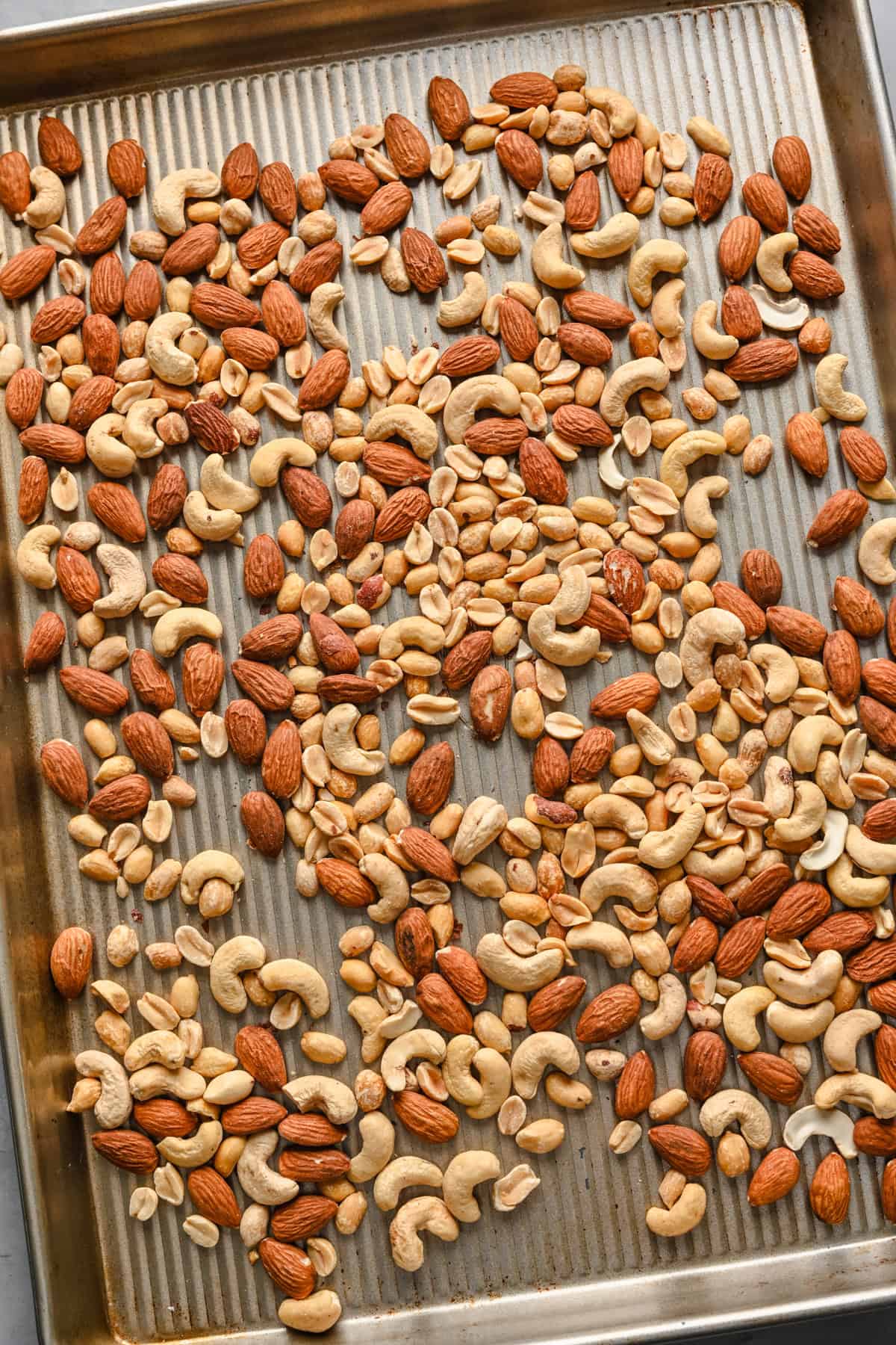 Overhead view of nuts before roasting.