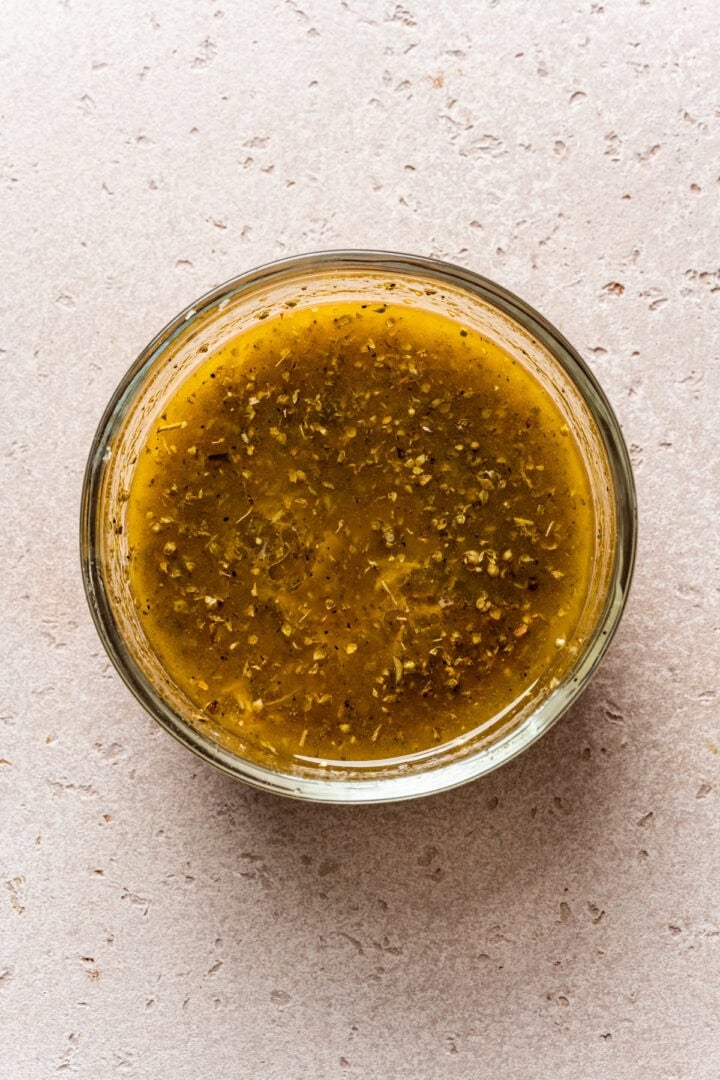 garlic parmesan vinaigrette in a small bowl.