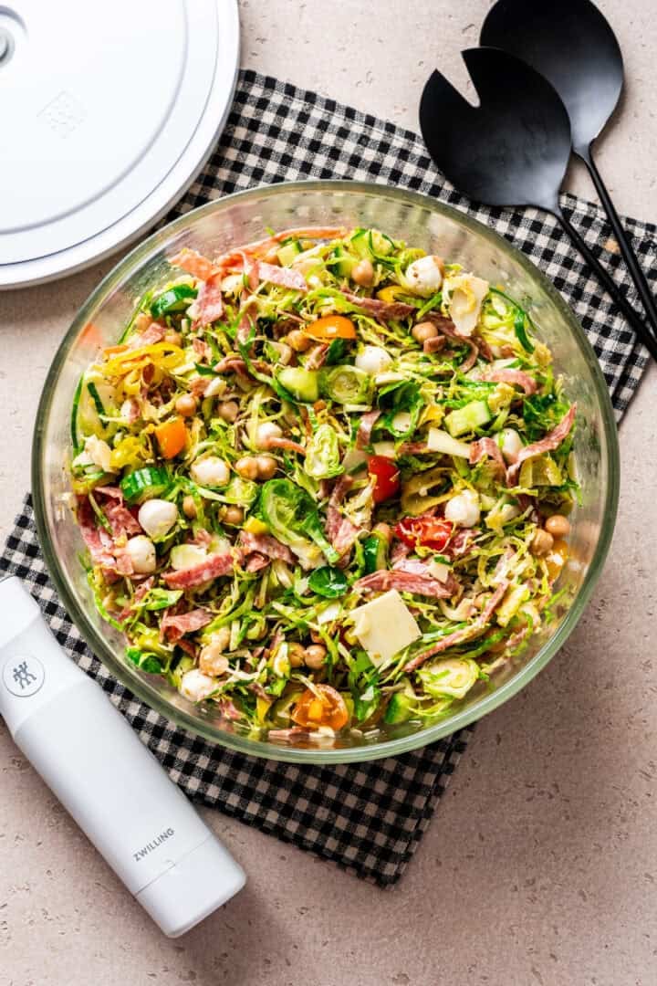 Italian chopped salad after tossing with vinaigrette.