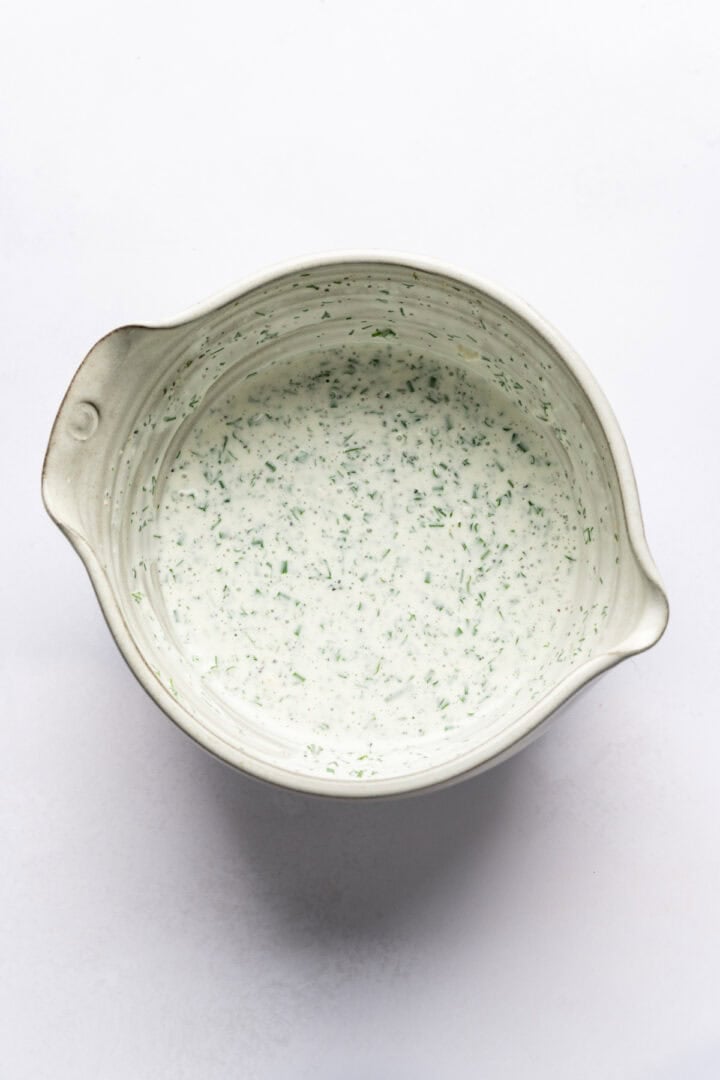Overhead view of dressing in a bowl.