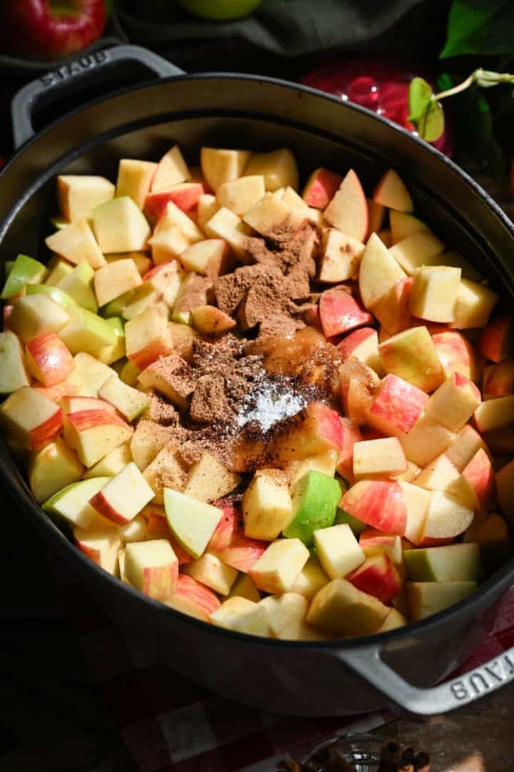 Before mixing together apple butter ingredients in a large pot. 